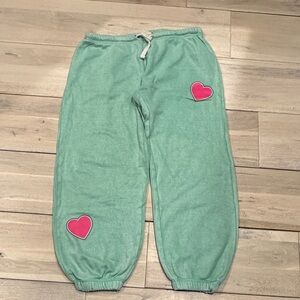 Vintage Havana Kids Green Joggers with Pink Heart Details